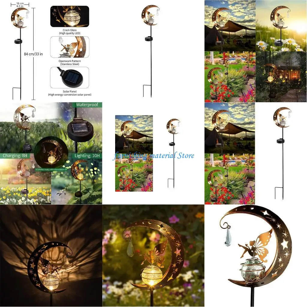 

Y5GD Металлические Лунные солнечные фонари Уличный светодиодный светильник с потрескивающим стеклянным шаром для декора