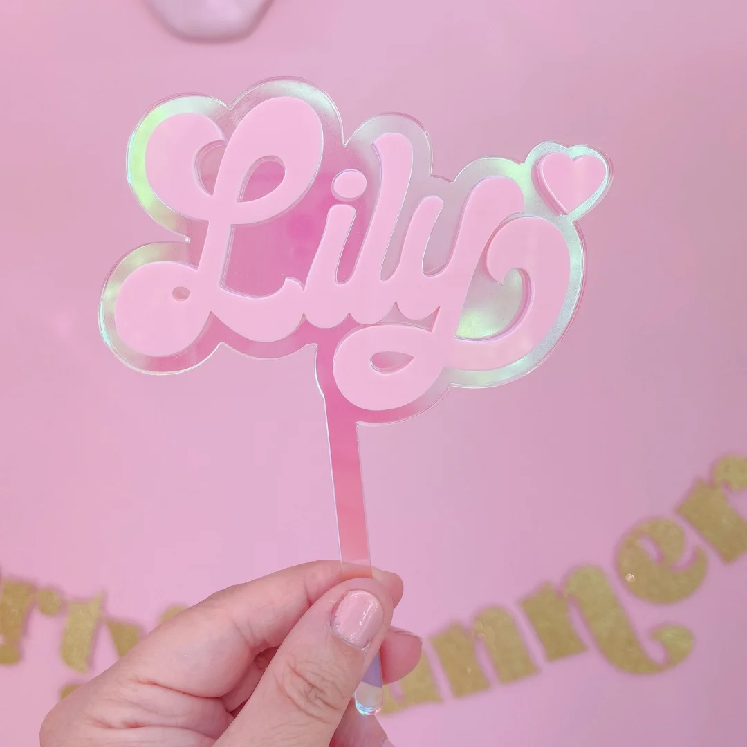 Customized personalized birthday cake decorations, personalized name birthday cake decorations - Pink birthday party - Rainbow-c