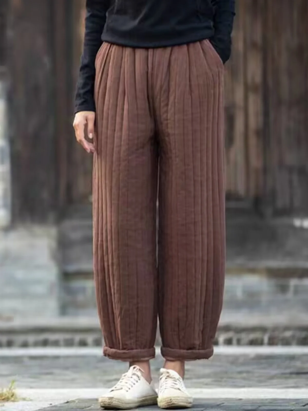 

Women's Lightweight down Trousers Cotton Straight Leg Pants Thiened Warm Loose Fit Winter Outerwear Commute Sle