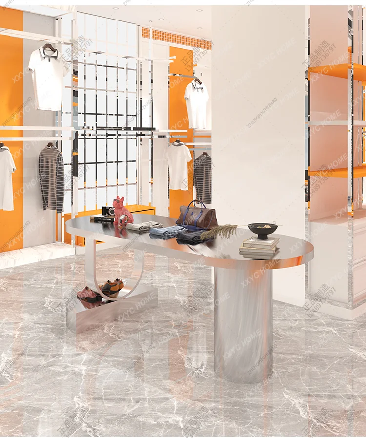 SSJ Clothing Store Assembly Tablestainless Steel Brushed Table Merchandise Display Display Table Store Display Table
