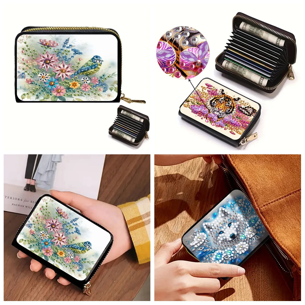 

1pct DIY Diamond Art Credit Card Wallet, Compact Zipper Wallet, Diamond Painting Card Holders for Daily Use, Gifts for Women