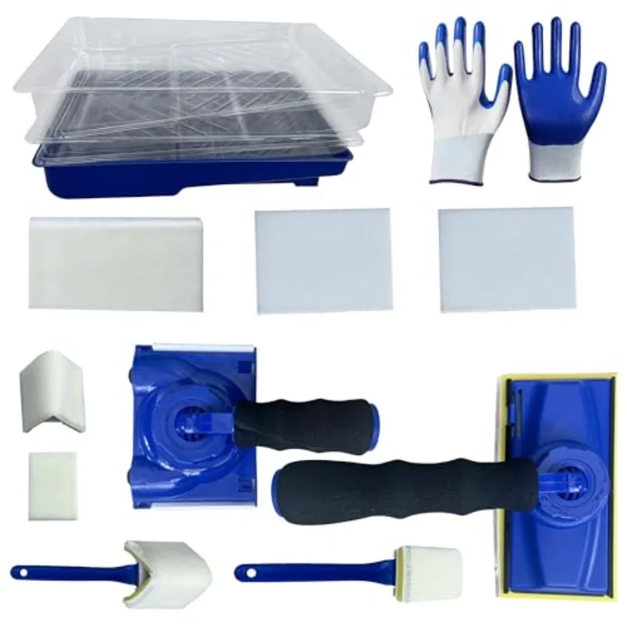 

【В наличии】Набор инструментов для окраски краев 15 шт. 360 ° Вращающаяся ручка-насадка для малярного инструмента (триммера) для отделки/обработки углов стен и потолков, сменные подушечки 7 шт.