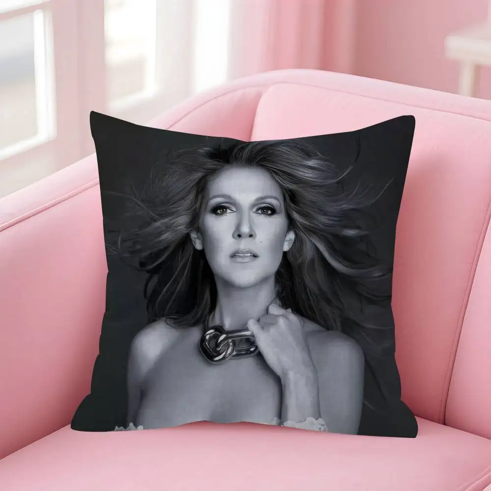 Celine Dion Schwarz-weißer, doppelseitig bedruckter Kissenbezug, kurzer Plüsch, geeignet für Wohnzimmer, Schlafzimmer, Dekokissenbezug – Detail 6