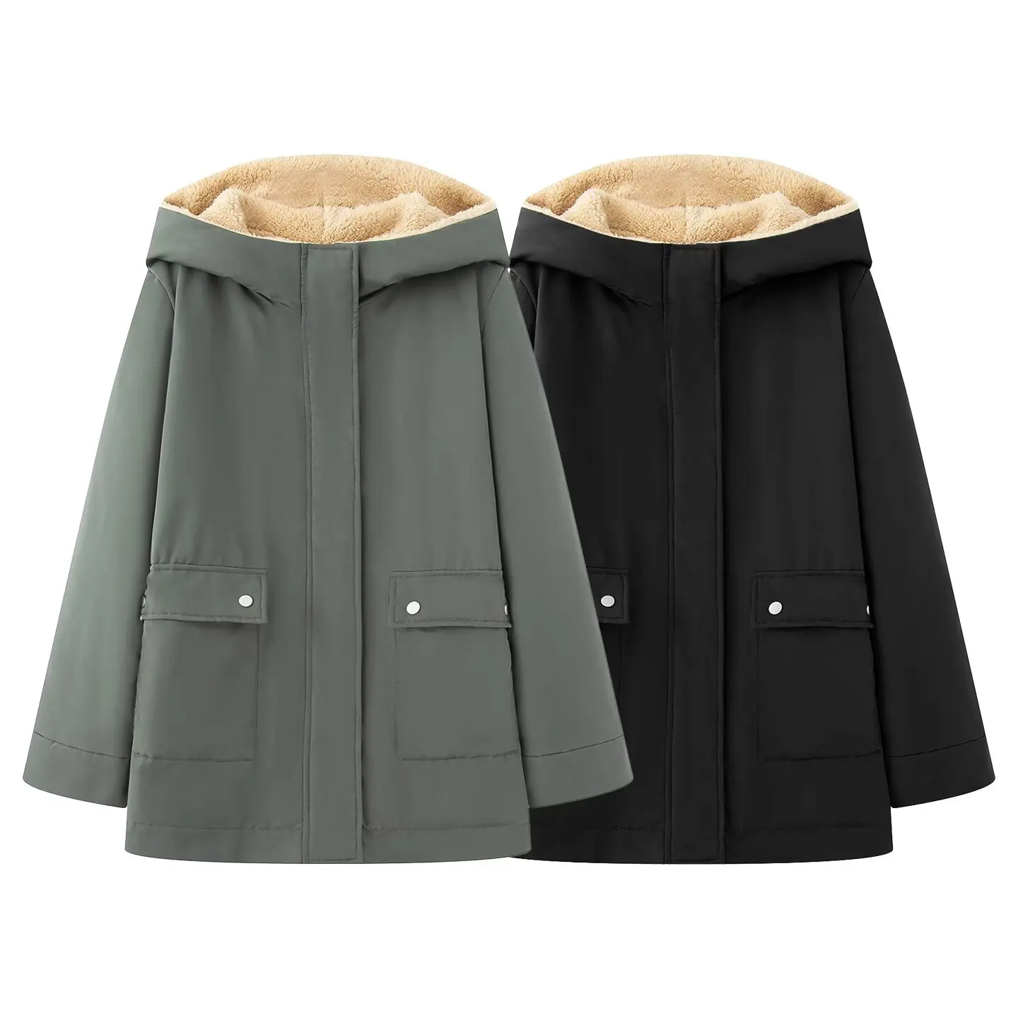 

New Autumn/Winter Fashion Casual Long Sleeve Half High Collar Zipper Pockets Solid Color Loose Fit Cotton Jacket,2 Colors