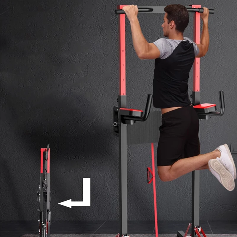 Pull Up Bar Station, Multi-Function Adjustable Height Foldable Dip Station, Heavy Duty Strength Training Fitness Equipment
