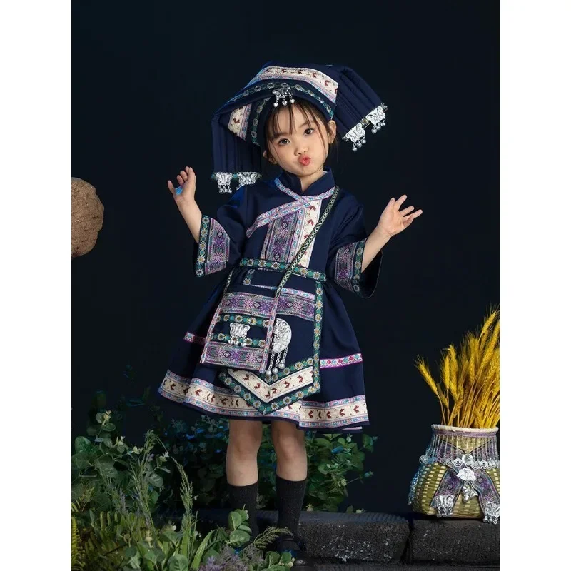 Autumn Ethnic Style Printed Lolita Dress Halloween Princess Dress for Girls Chinese Ethnic Minority Children Tibetan Clothing