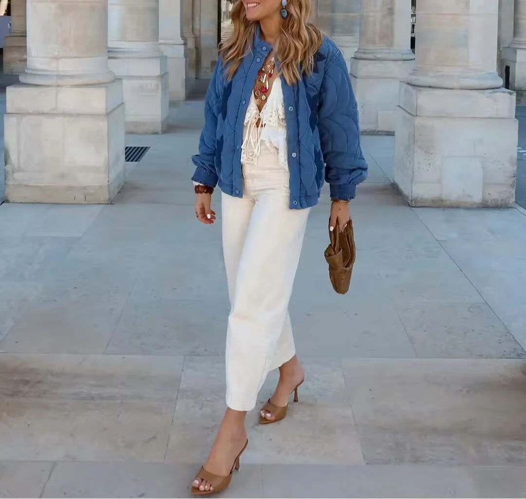 Women's 2025 Winter Small Stand Collar Single-Breasted Long-Sleeve Embroidered Cotton Coat