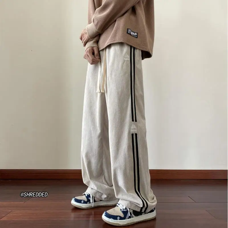 

Мужские повседневные брюки из вельвета премиум-класса: прямые и широкие штанины, весна-осень, модный бренд, свободные спортивные брюки в американском ретро-стиле