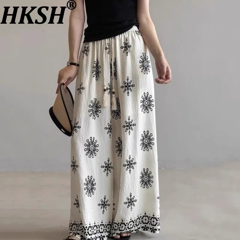 HKSH Autunno Nuove Donne Marea Chic Pantaloni a Gamba Larga Stampato Coulisse Dimagrante Dritto Vintage Vacanza Stile Casual Alla Moda HK9007