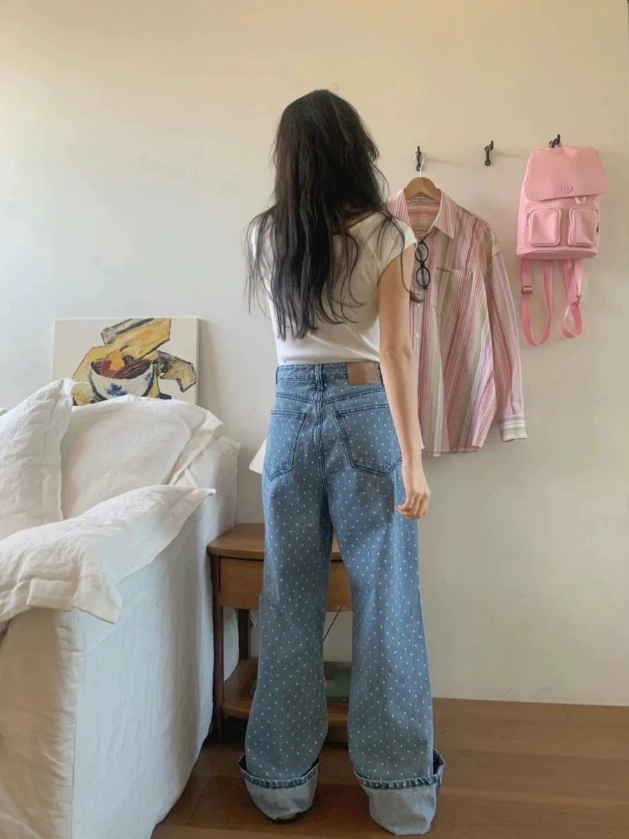 High Waist Loose Straight Leg Super Long Light Blue Waed Denim Jeans PREON Work Sle Spring Faion Ladies Premium Jeans