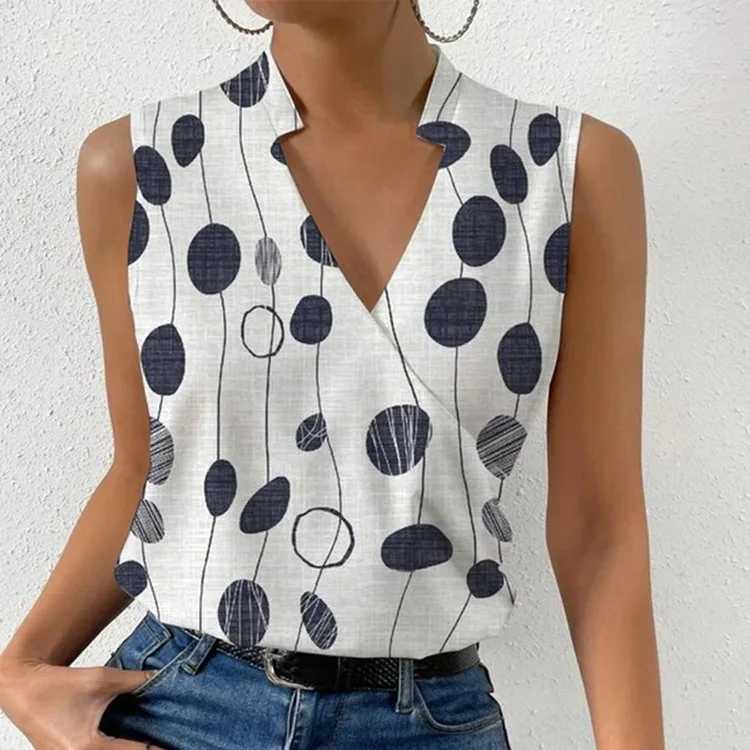 Fashion V-neck Sleeveless Floral Print Women Tops And Blouses 2023 Summer Casual Tank Top Femme Vintage Shirt Blouse