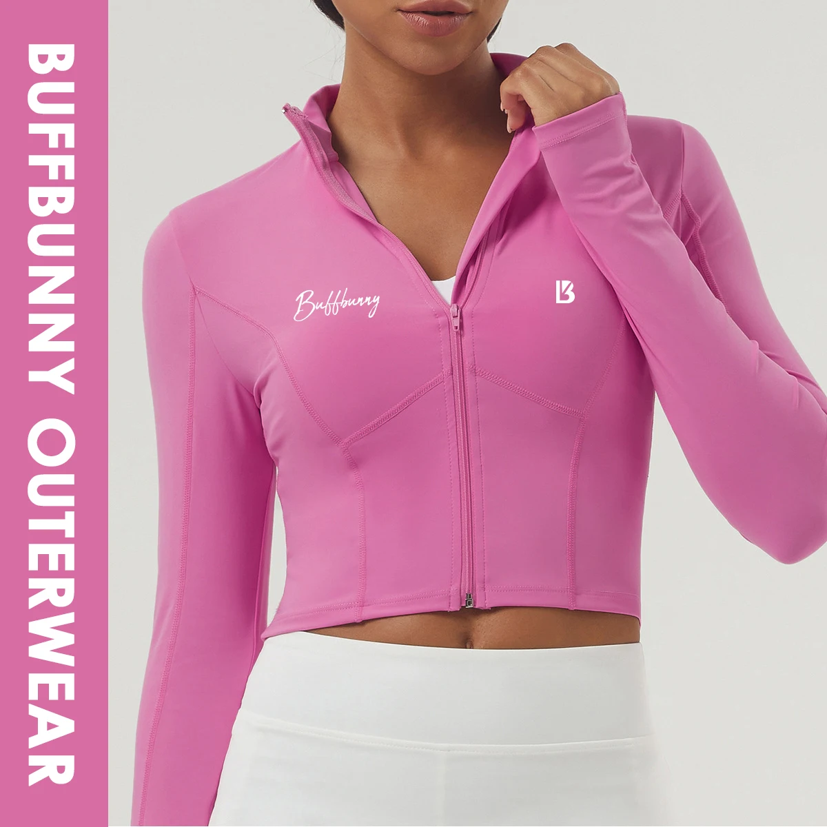 

Buffbunny Long Sleeves Shirt Elastic Outerwear Women Yoga Top Autumn Winter Sportswear Gym Exercise Fitness Womans Mockneck