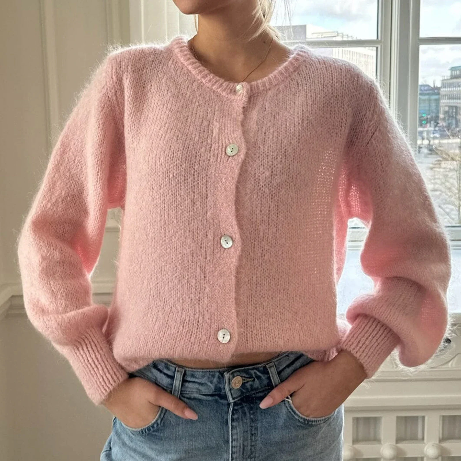 Casual Solid Knitted Single Breasted Cardigan For Women O-neck Long Sleeve Loose Soft Sweater 2024 Autumn Lady Knitwear ﻿