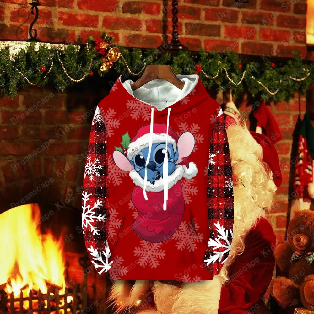 (MINISO)The Disney Stitch Christmas Series Family Gift Hoodies Casual Style Streetwear Sweatshirts Fall /Winter Tops Women Coats