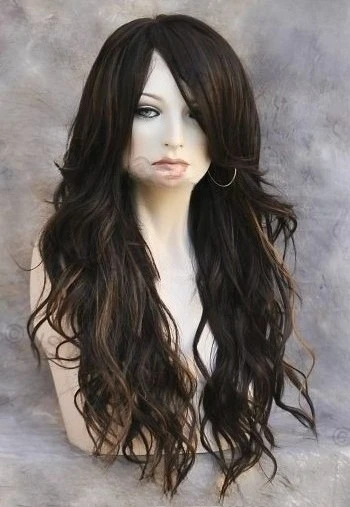 

Смесь волос Полный парик HEAT OK WAVY Long WBCA Коричневый Каштановый микс 6-30