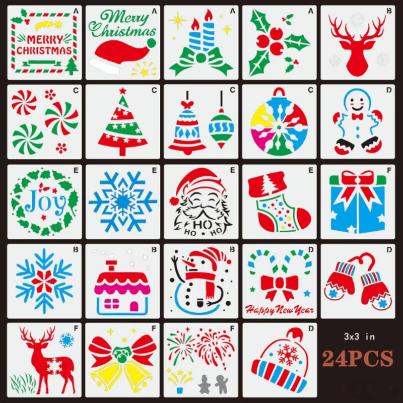 Christmas Model DIY Layering Stencils Painting Scrapbook Coloring Embossing Album Decorative Card Template Reusable 7.6x7.6cm