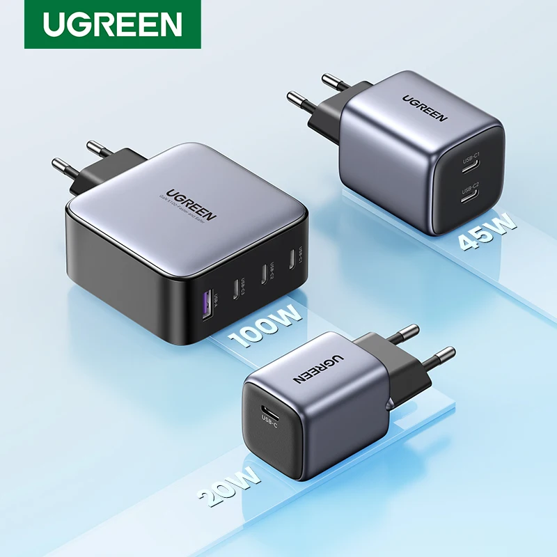 UGREEN-cargador rápido para teléfono, tableta, Macbook, GaN100W, 65W, 45W, 30W, 20W