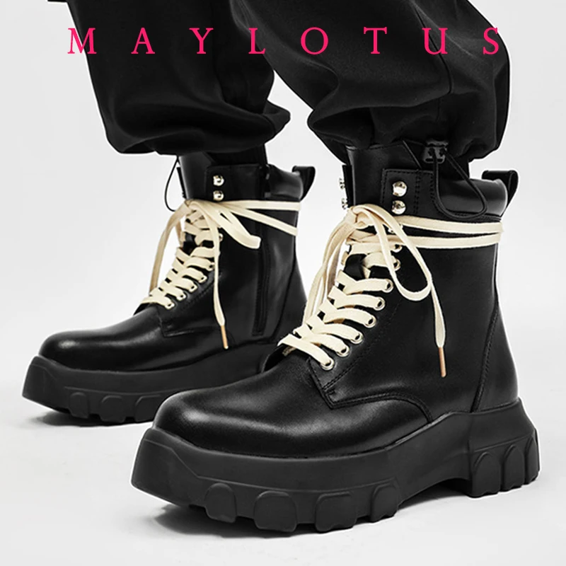 

Men Platform Ankle Boots Fashion Personalized Strap Design Shoes Brand High Quality Motorcycle Boots Casual Outdoor Zipper Shoes