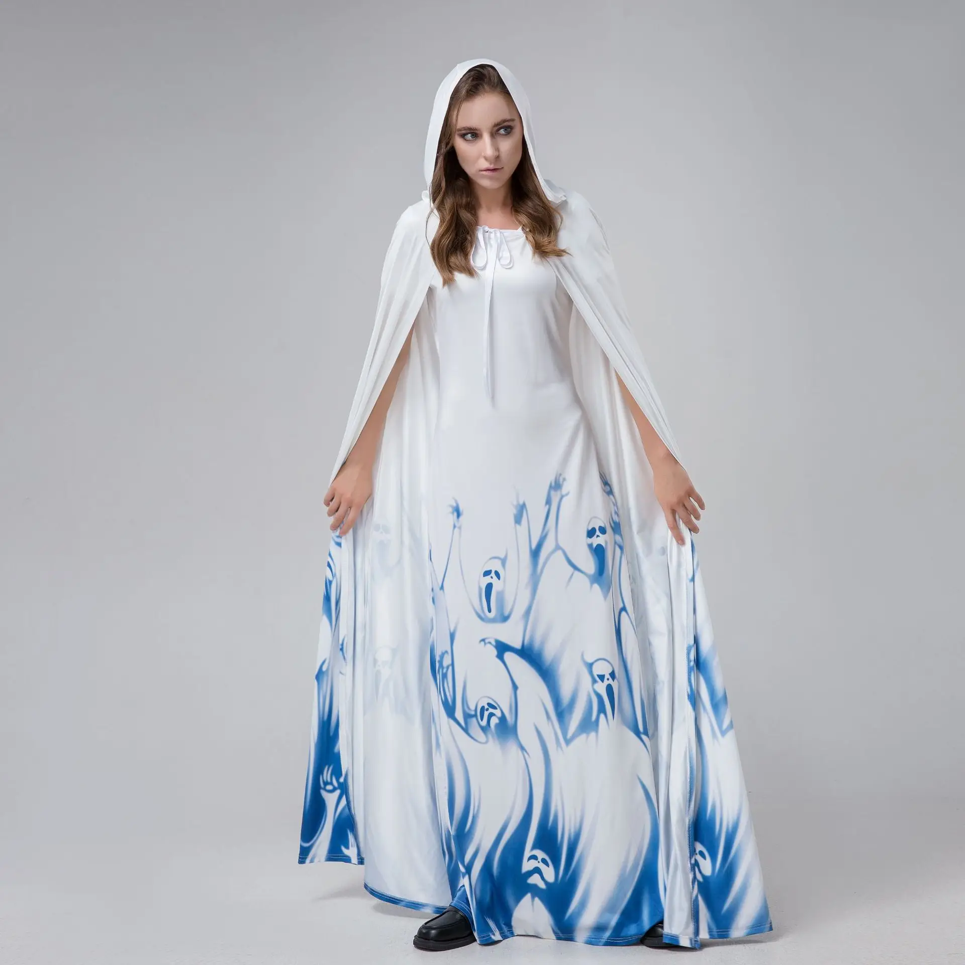 New Women's loween Cosplay Costume White Skeleton Ghost Bride Role-plang Outfit Set Polyester Spring 2025 Ethnic Stage Wear