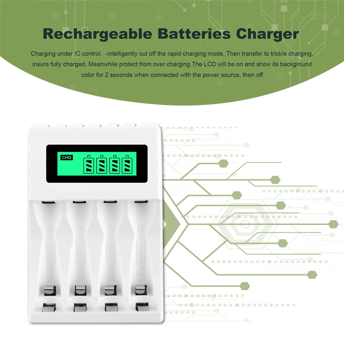 Cargador de batería inteligente con pantalla LCD, dispositivo con 4 ranuras para pilas recargables AA/AAA, NiCd, NiMh, AA