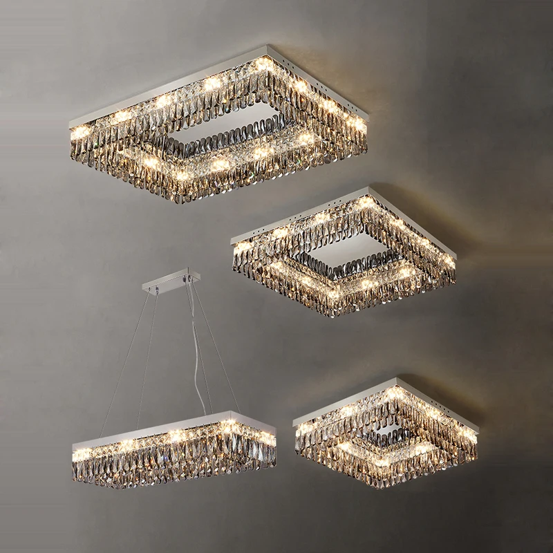 

LED Square Rectangular Gold Chrome Grey Crystal Dimmable Ceiling Lamps Lights Chandeliers Lamparas De Techo For Living Room