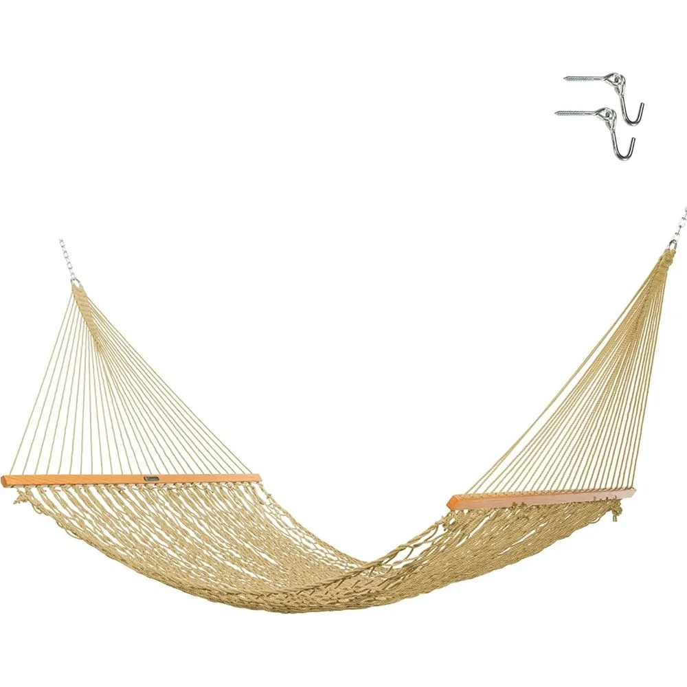 15DCTAN Presidential Tan DURACORD Rope Hammock w/Extension Chains & Tree Hooks, Handcrafted in The USA, Accommodates 2 People