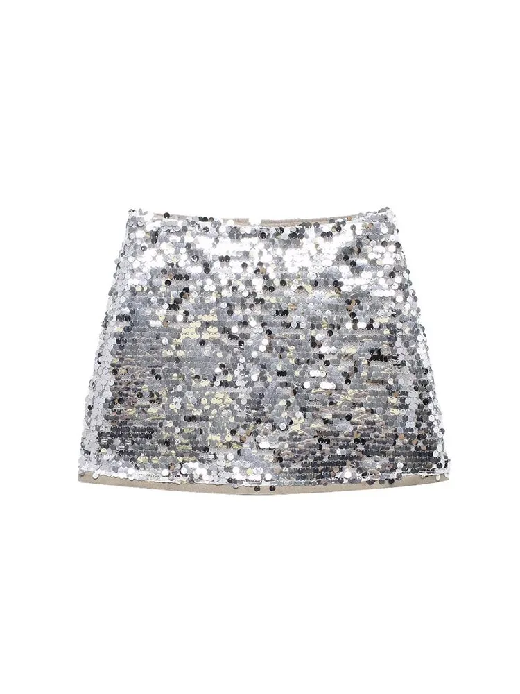 

SIYANG Women Fashion With Sequined Back Zipper Mini Skirt Vintage High Waist Female Chic Lady Skirts