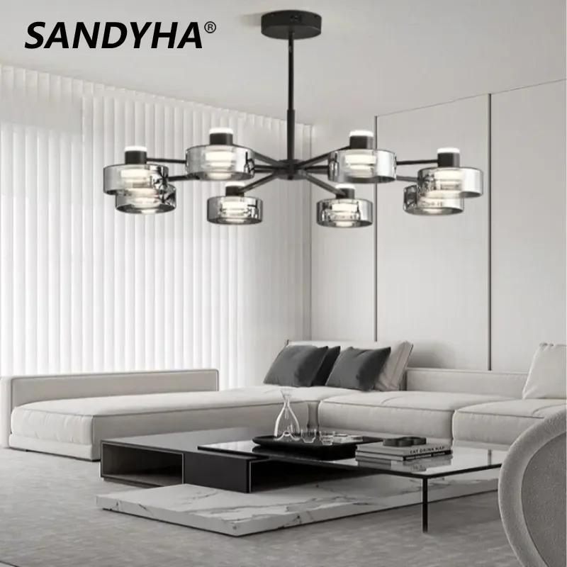 

SANDYHA Italian All Copper Pendant Lights Glass Lampshade Design Hanging Chandelier for Living Room Decor Dining Table Lighting
