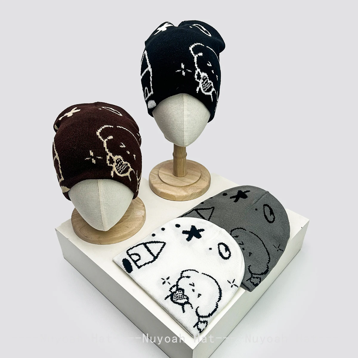 

New Men Women Cartoon Jacquard Puppy Knitted Hats Warm Cute Fashion Color Block Beanies Casual Versatile Little Fresh Outdoor