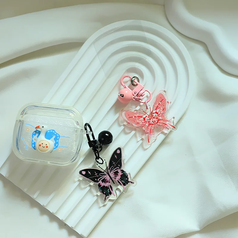 Kawaii Acrylic Butterfly Key Chain Pendant With Bell Cute Schoolbag Camera Accessories Phone Charms Ins Style Hanging Jewelry