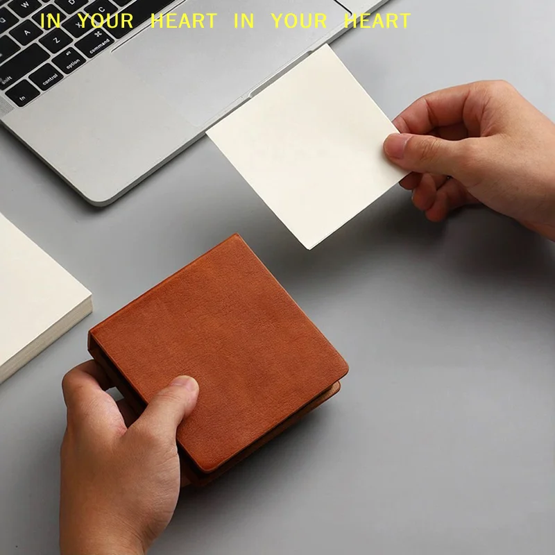 【X】For Students Office Worker,Sticky Note Box With Notepads PU Leather Memo Pad Dispenser Desktop Supplies