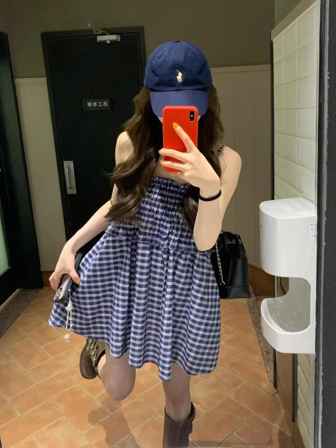 

New French Retro Blue Checkered Two Way Dress Wrap Skirt Corset Top Slimming Elegant Summer Beach Party Casual Dress for Women