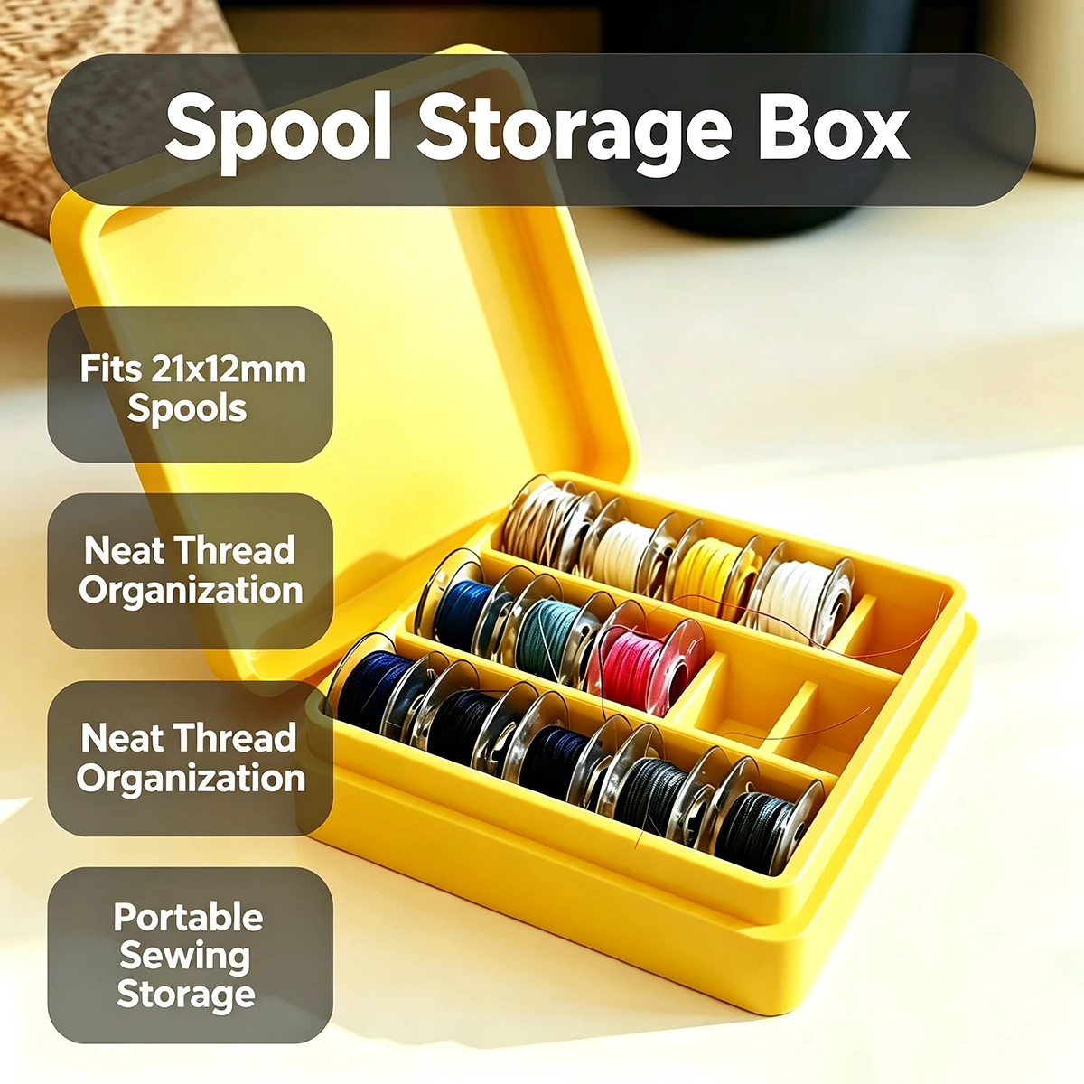 Sewing Machine Bobbin Storage Box 21X12Mm Thread Spool Storage Box with Lid, Multi-Compartment Sewing Thread Bobbin Organizer Box, Portable Sewing Accessories Storage