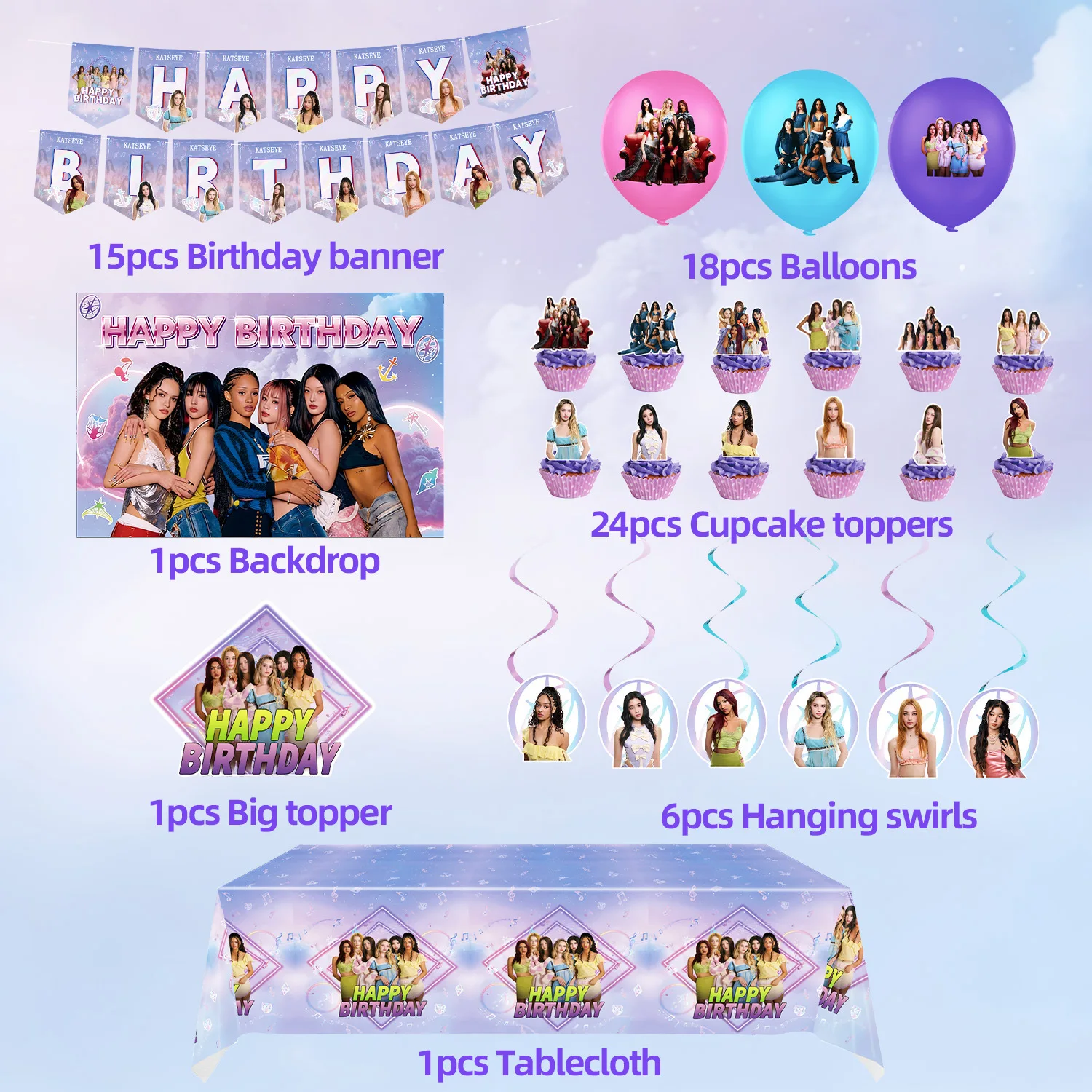 K-Katseye Verjaardagsdecoratie Kpop Girl Group Servet Ballon Beker Plaat Tafelkleed Banner Voor Meisjes Festival Party Fans Cadeau