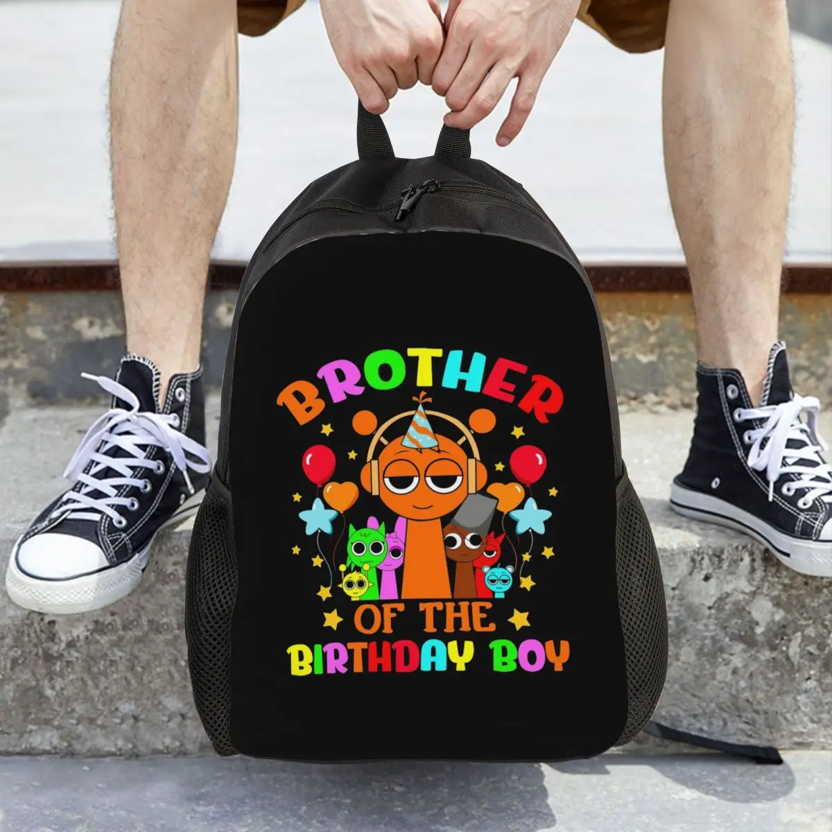 

Brother Of The Birthday Boy Sprunki Birthday Backpack Daypack Large Capacity BookBag School Bag Shoulder Bags for Men Women