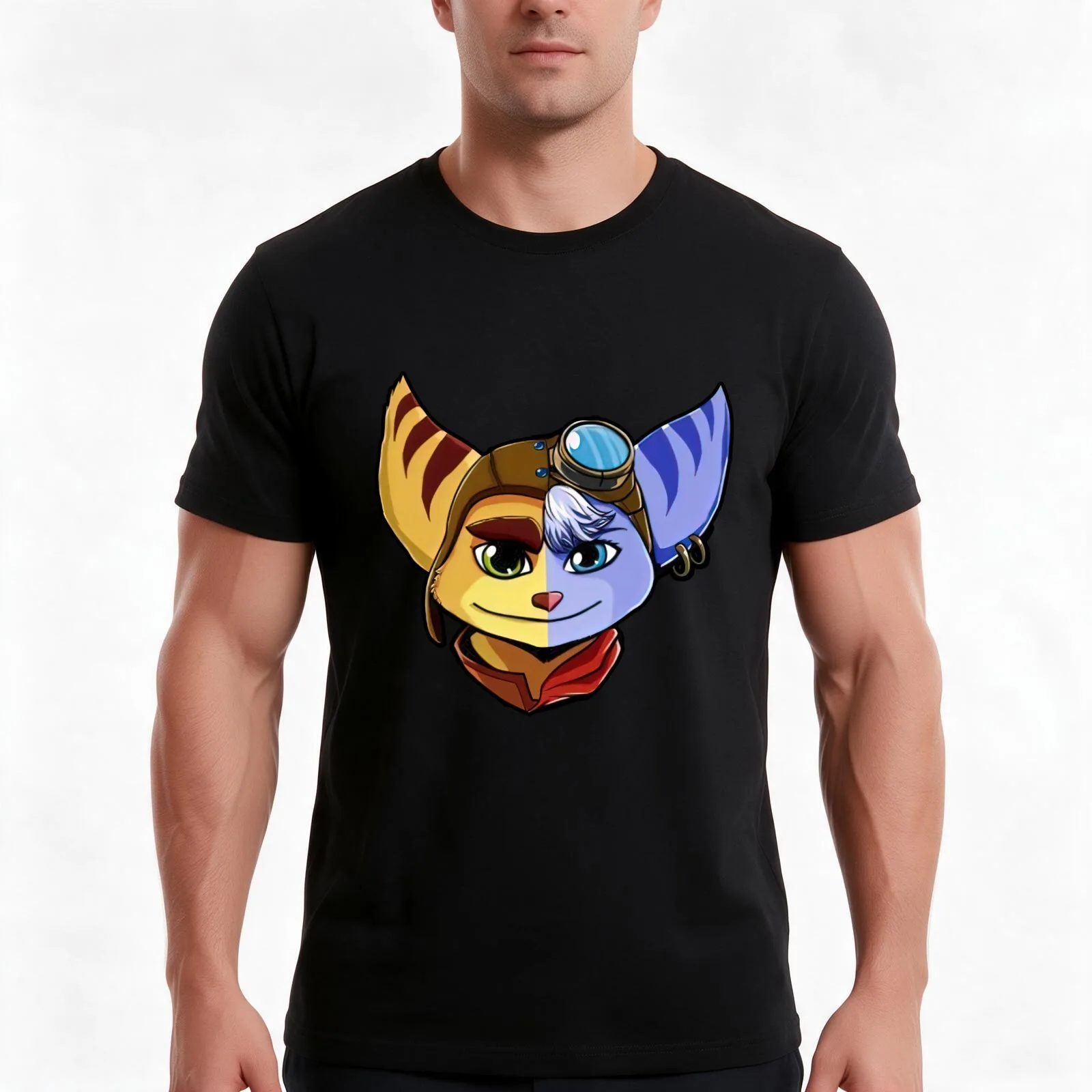 Ratchet and Rivet Ratchet and Clank T-Shirt, Summer Casual Cotton Tee, Oversized Streetwear Tops, Vintage Graphic Print