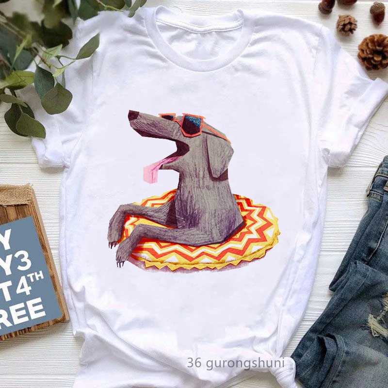 

Relaxed Dachshund Dog Print Tshirt Women Funny White Short Sleeve T Shirt Femme Harajuku Kawaii Clothes Summer Fashion T-Shirt