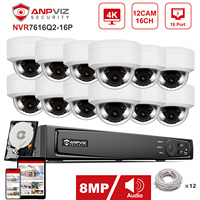 Anpviz 16CH 4K NVR 8MP POE IP Camera 16pcs Indoor/Outdoor IP Camera CCTV Security Surveillance Kit IP66 30m Security Protection