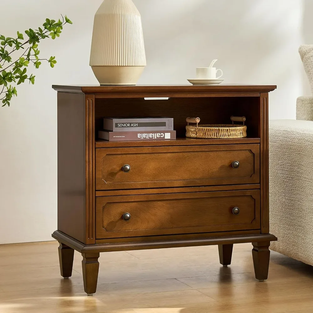 

Farmhouse Nightstand with Charging Station Set of 2, End Table with USB Ports & Outlets, Fluted Pilasters Design w/ Soft-Close