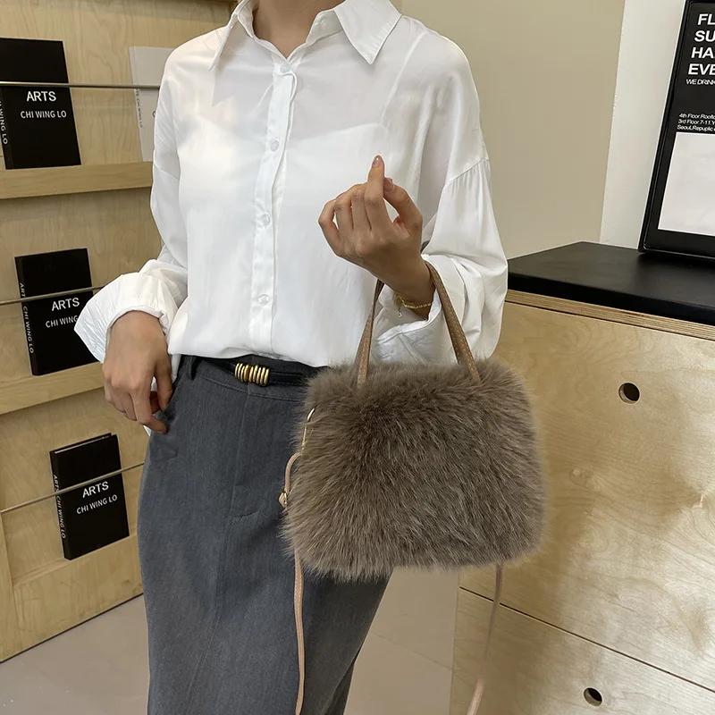 Faux Fur Tassel Women's Handbags Furry Shoulder Bag Ladies Soft Plush Tote Crossbody Bags  Winter Fashion Purse 2025 New Gift