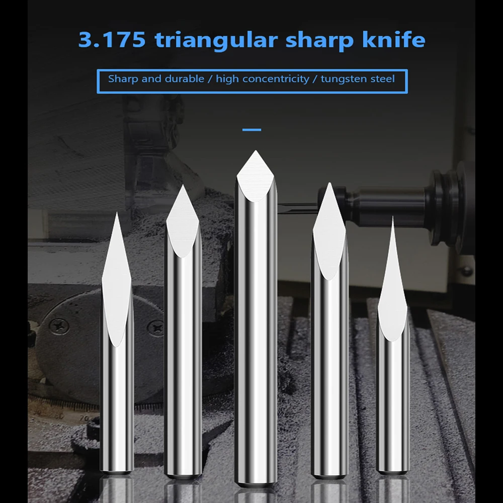 10PCS V Shape Flat Bottom 20/30/45/60/90 Degrees PCB Engraving Bits Tip End Mill Tungsten Carbide 3D 3.175 1/8 Milling Cutter