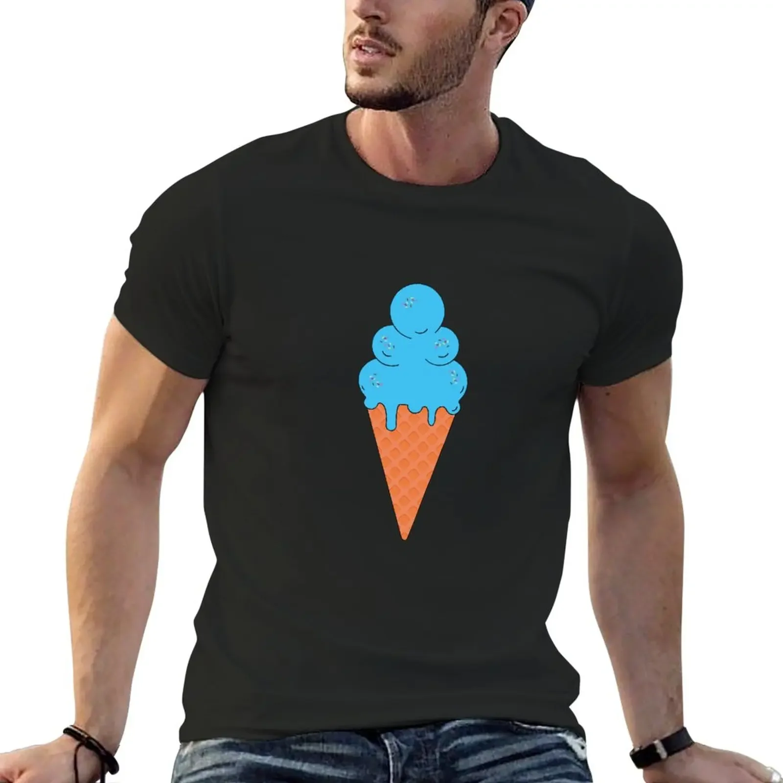 New Triple ice cream cone blue moon T-Shirt heavyweight t shirts tees t-shirts man Aesthetic clothing plain white t shirts men