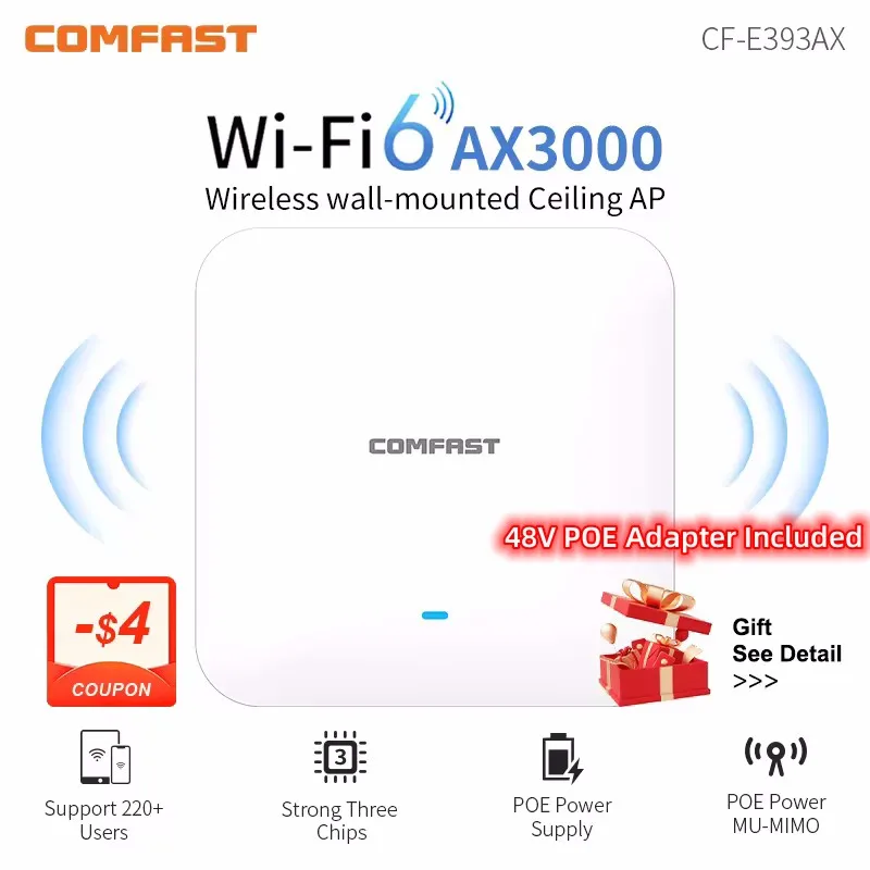 Comfast CF-E393AX 3000Mbps Gigabit WiFi 6 Wireless Ceiling AP Dual Band 2.4G+5Ghz 802.11AX Wifi 6 Access Point Router Booster AP