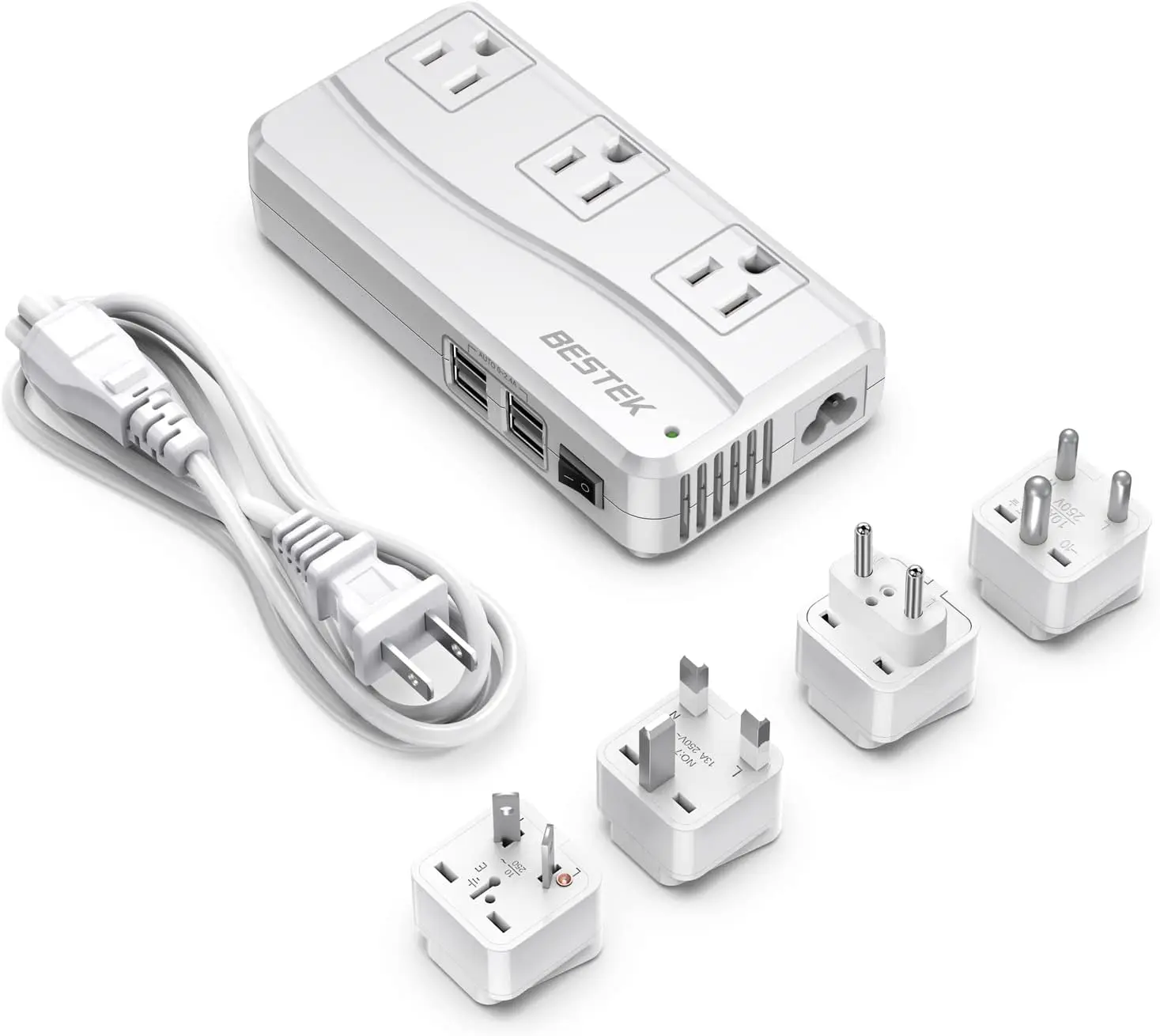 

Universal Travel Pter, Worldwide Plug Pter 110-220V To 110V Voltage Converter 250W With 6A 4-Port Usb Charging 3 Ac Sockets And