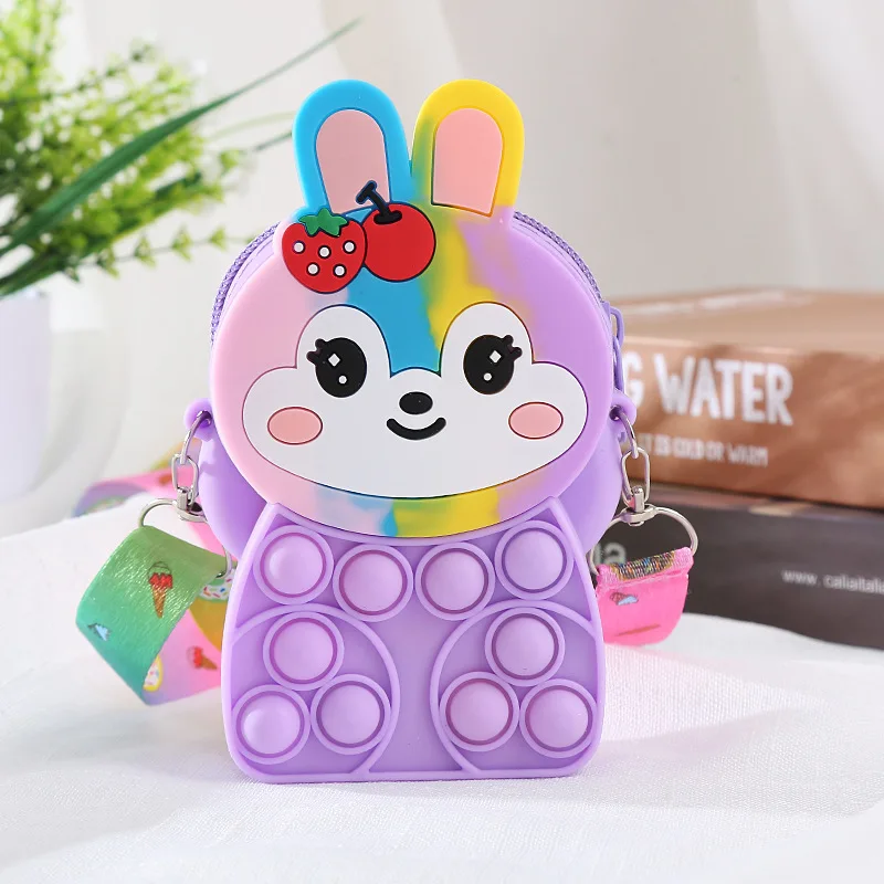 Girls Crossbody Rabbit Pop Fidget Toys Bag Colorful Cat Messenger Bag Antistress Coin Purse Kids Unique Toys for Autism ADHD