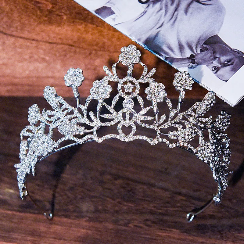 

CC Women Crown Wedding Hair Accessories Bridal Headbands Engagement Jewelry Flower Shape Tiaras Vintage Crystal Headpiece HS69
