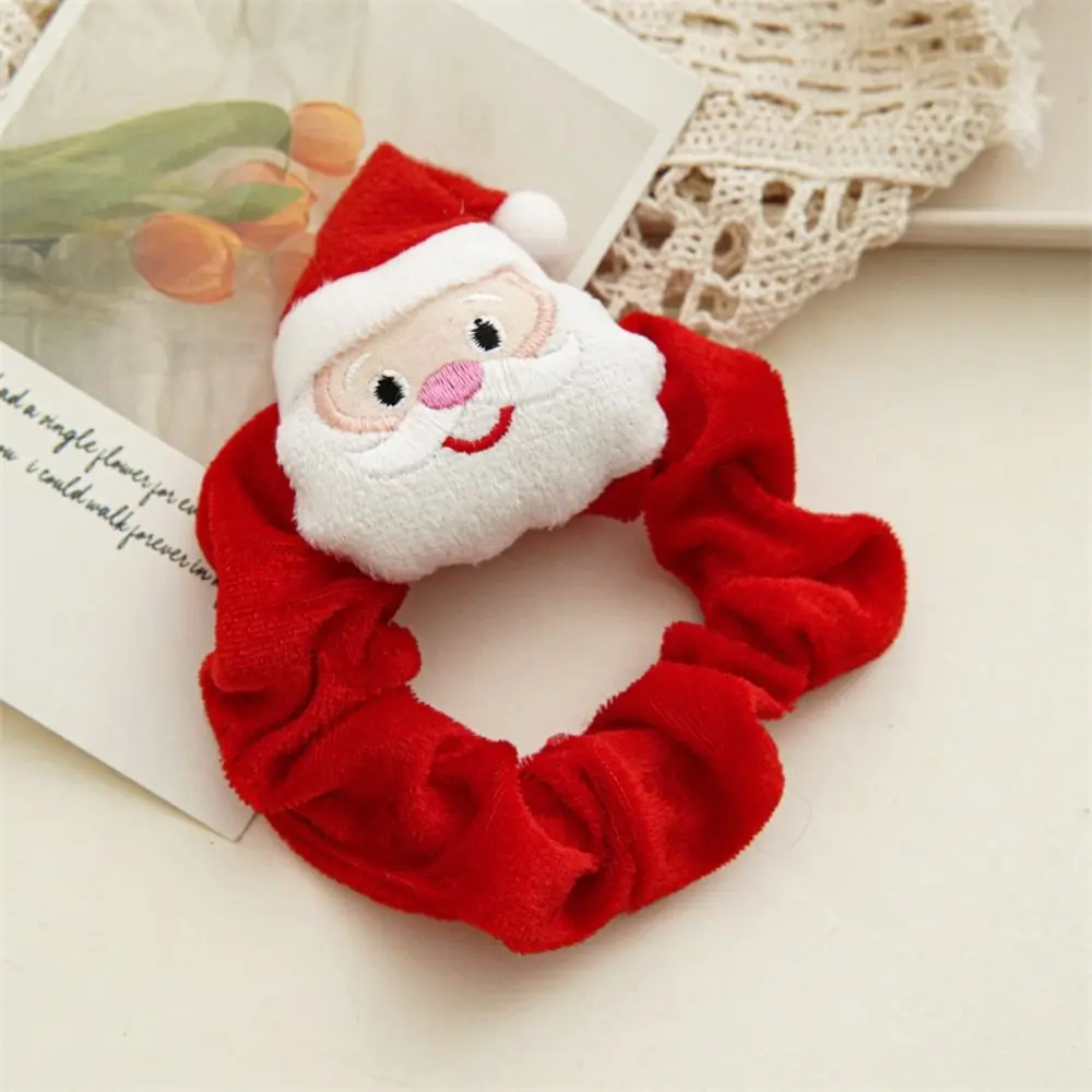 Soft Winter Christmas Scrunchies Plush Cartoon Hair Ring Santa Claus Cute Hair Rope Girl