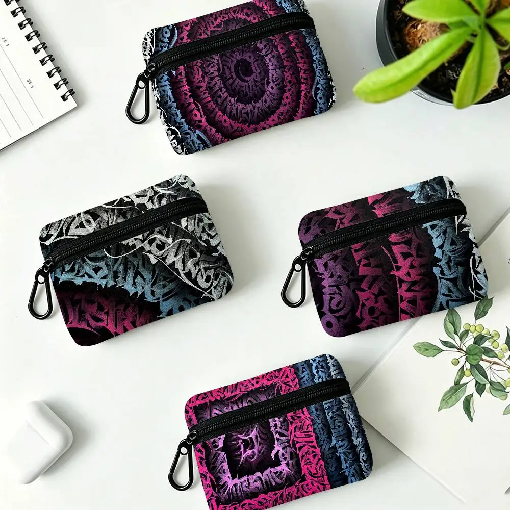 Pokras Totem Design Lampas Art Graffiti Oxford Fabric Zipper Pouch Lightweight Hanging Coin Wallet For Coins ID Cards
