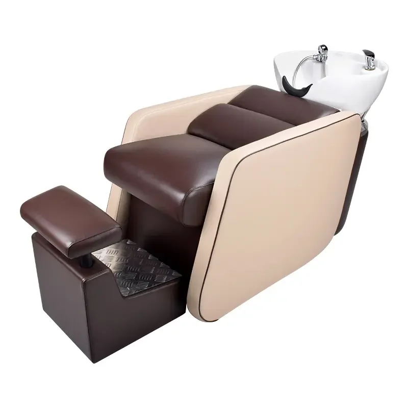 Luxury Orange Leather Rotation Massage Washing Bed Modern Reclining Electric Shampoo Chair