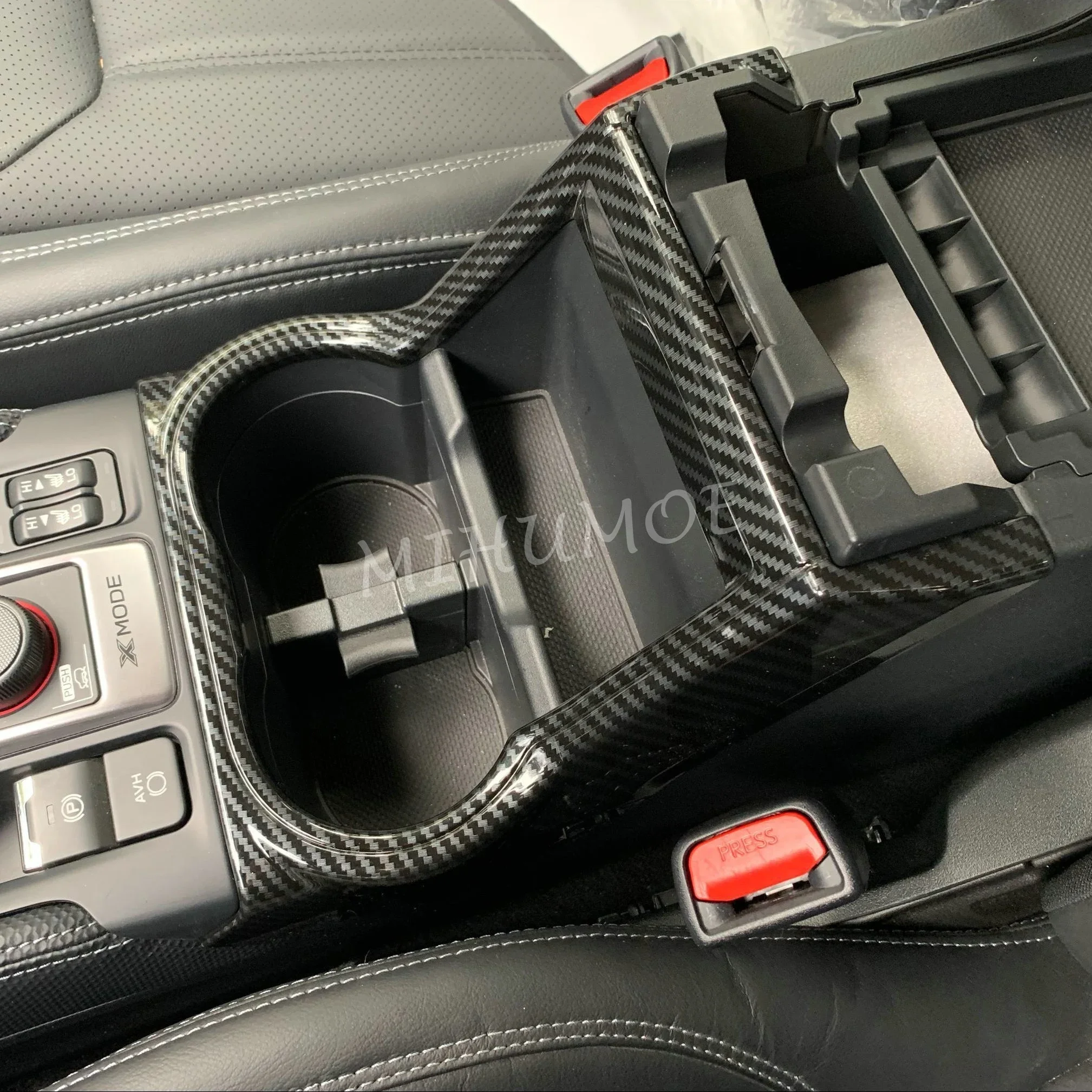 For Subaru Forester 2019-2024 Interior Center Console Cup Holder Cover Surrounds Trims Carbon Fiber